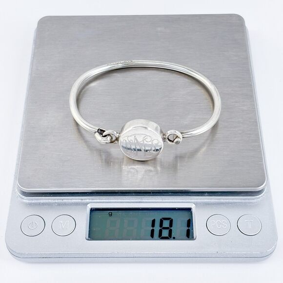 Vintage Mexico Sterling Silver 925 Monogrammed Hook Bangle 6.5” - Picture 7 of 8